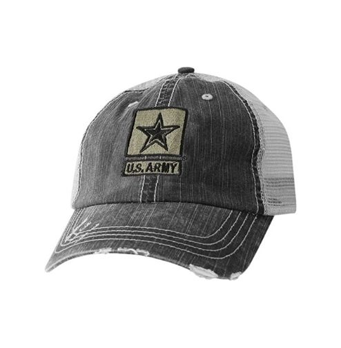 US Army Hat-Distressed Army Cap with Official Star Logo Black